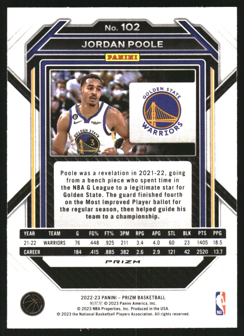 2022-23 Panini Prizm Prizms Silver #102 Jordan Poole