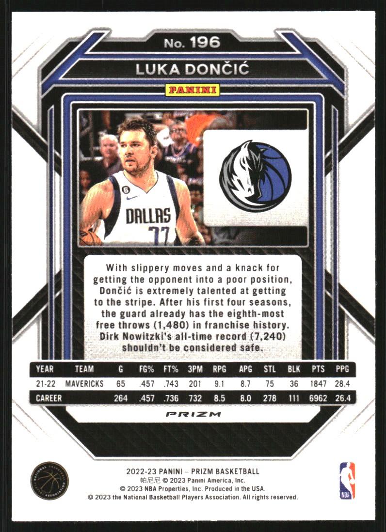 2022-23 Panini Prizm Prizms Silver #196 Luka Doncic