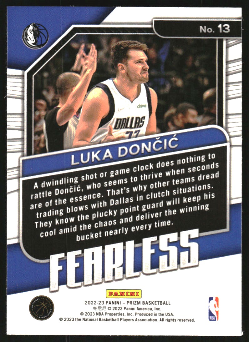 2022-23 Panini Prizm Fearless #13 Luka Doncic