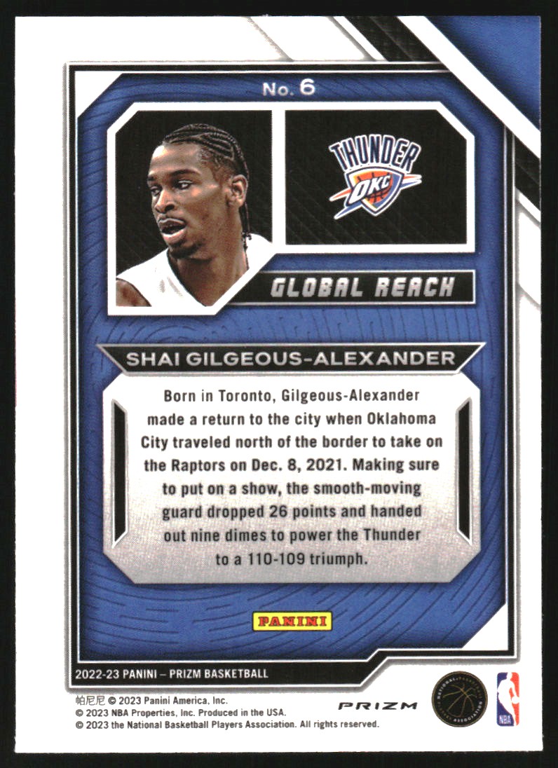 2022-23 Panini Prizm Global Reach Prizms Green #6 Shai Gilgeous-Alexander