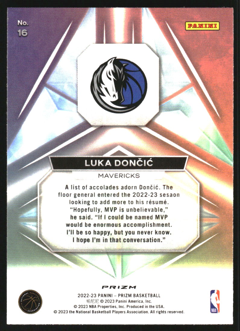 2022-23 Panini Prizm Prizmatic Prizms Fast Break #16 Luka Doncic