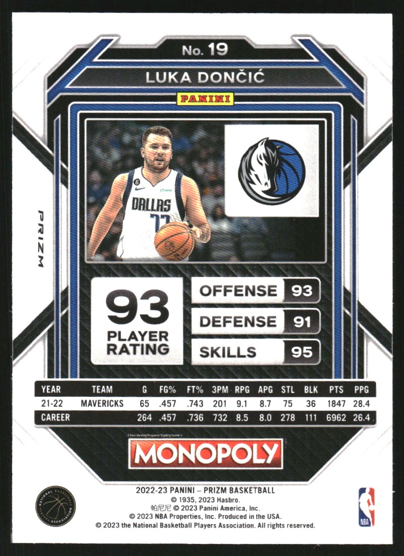 2022-23 Panini Prizm Monopoly Silver #19 Luka Doncic