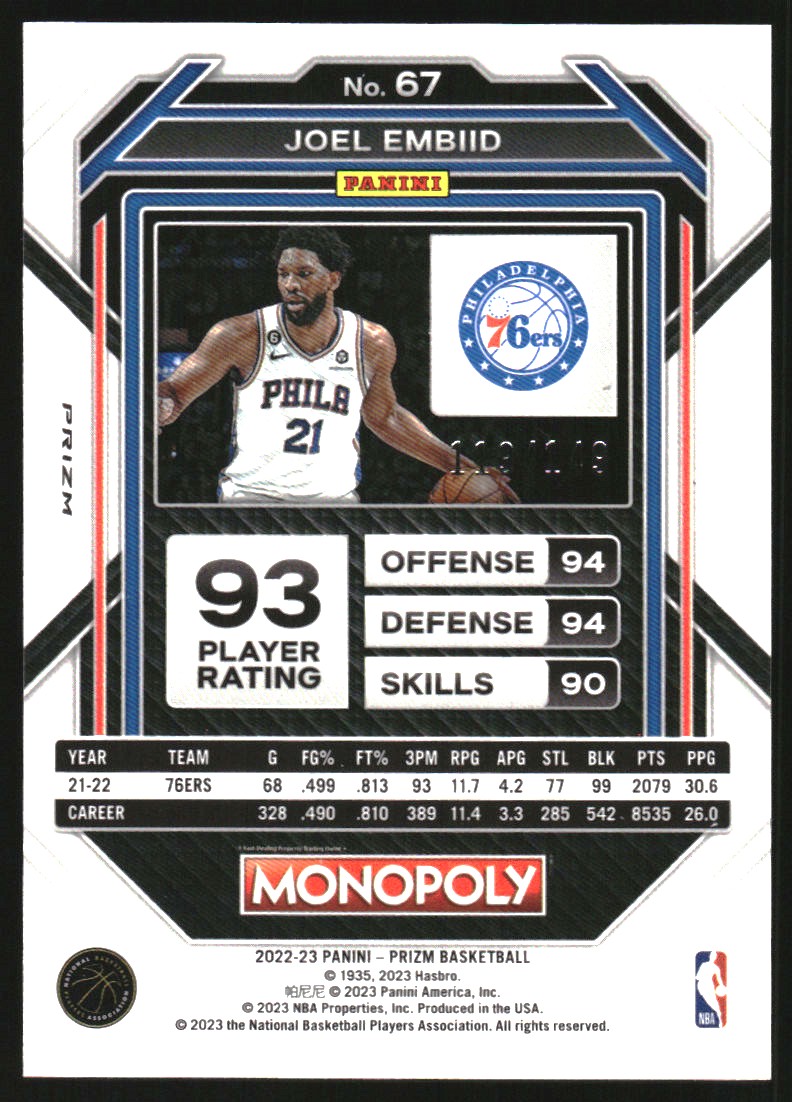 2022-23 Panini Prizm Monopoly Pink #67 Joel Embiid