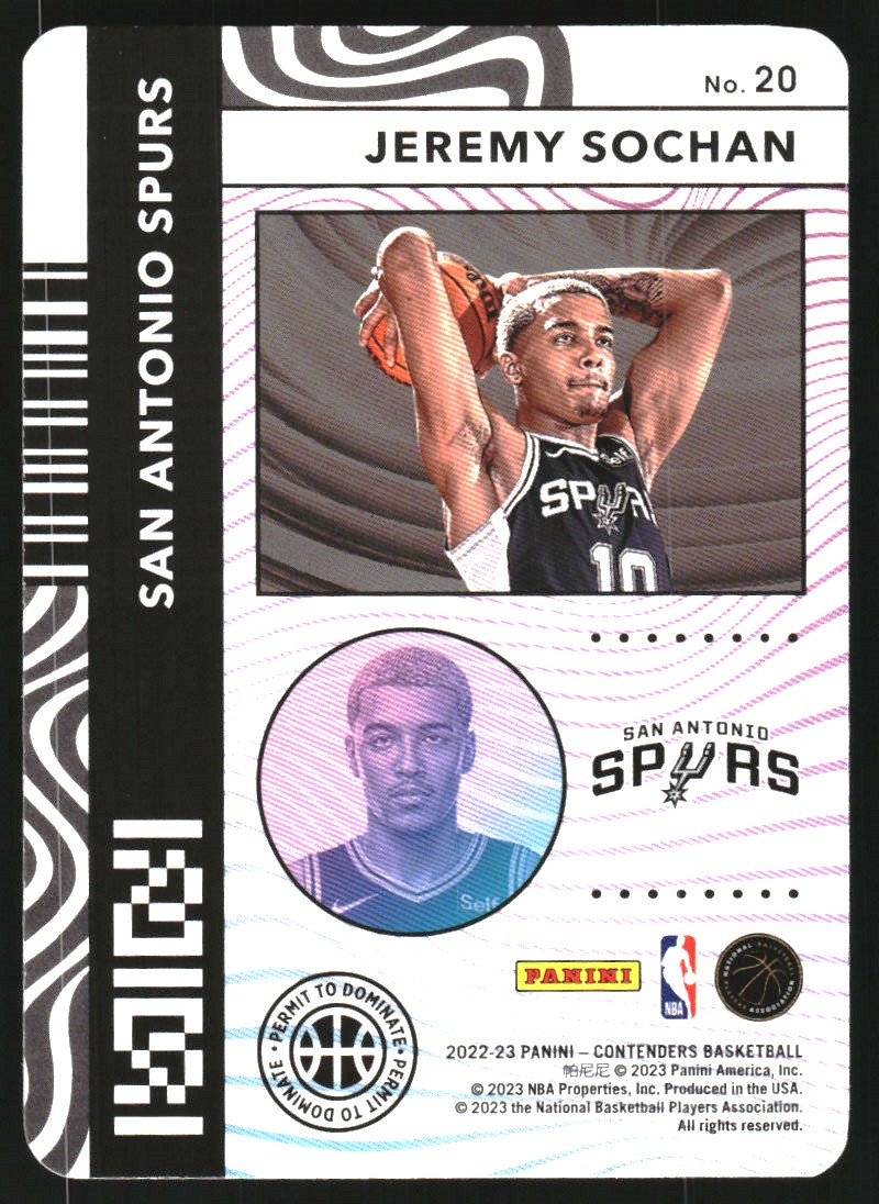 2022-23 Panini Contenders Permit to Dominate #20 Jeremy Sochan