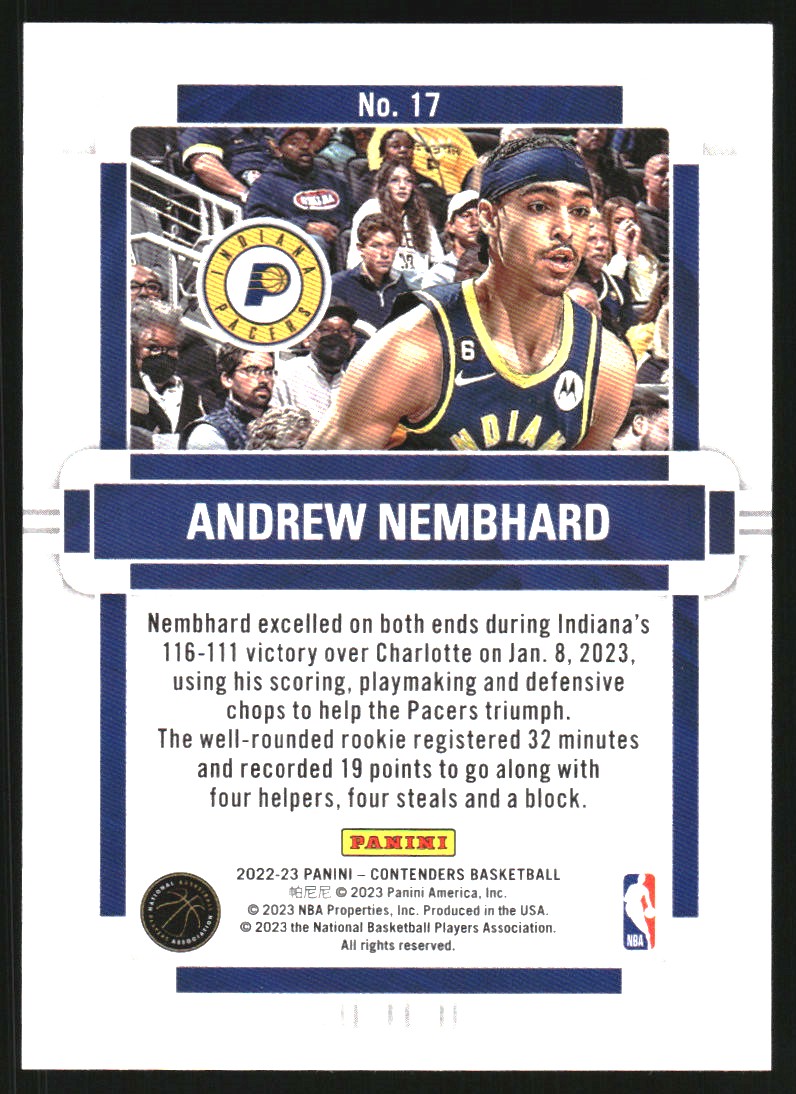2022-23 Panini Contenders Rookie of the Year Contenders Cracked Ice #17 Andrew Nembhard