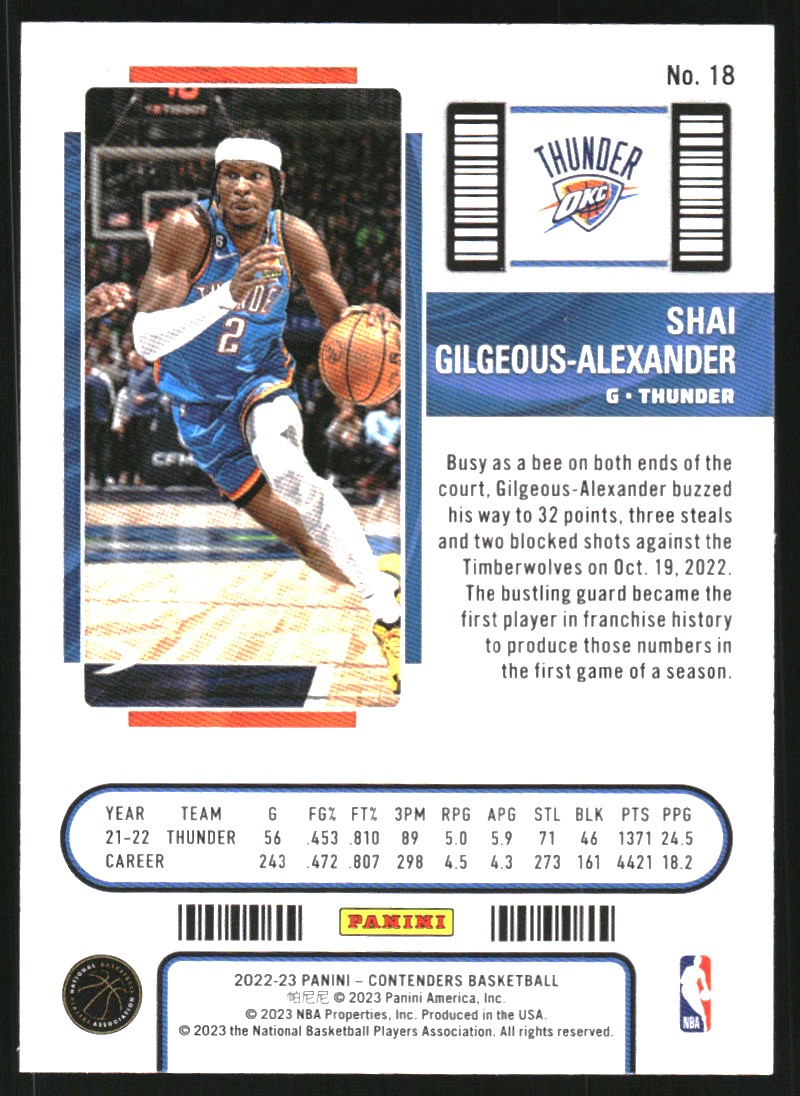2022-23 Panini Contenders Game Ticket Green #18 Shai Gilgeous-Alexander