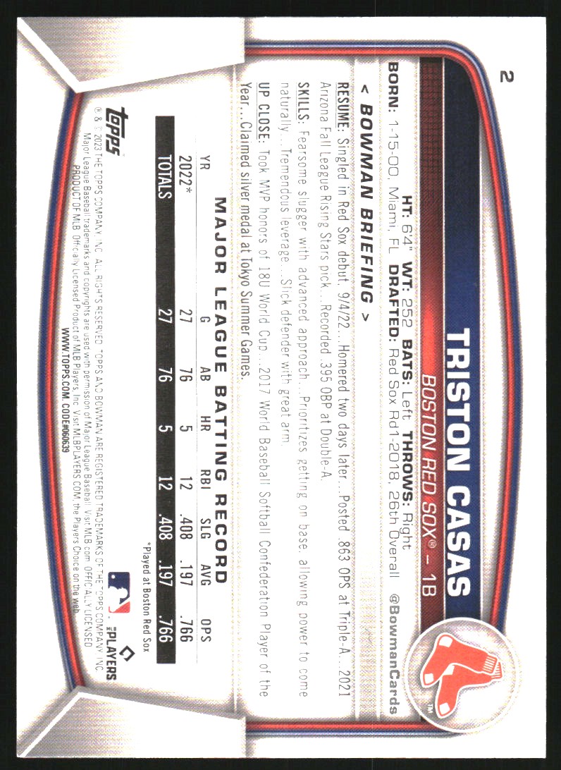 2023 Bowman #2 Triston Casas RC