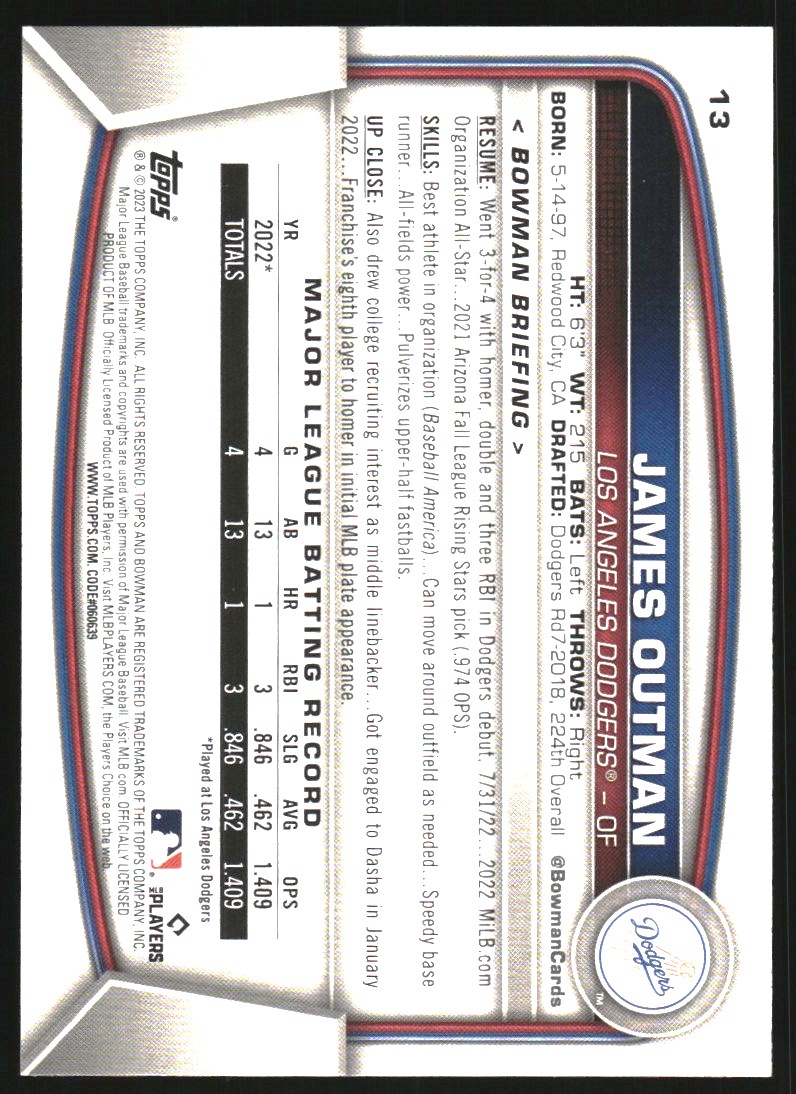 Los Angeles Dodgers: James Outman 2023 - Officially Licensed MLB