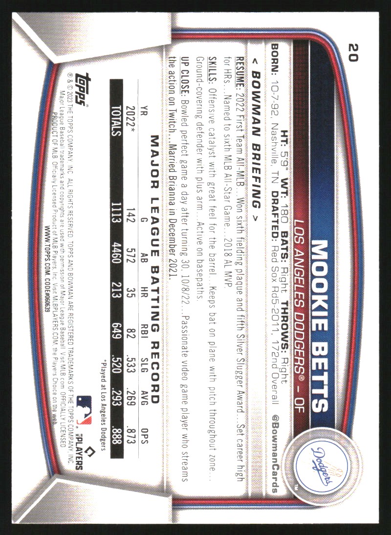 2023 Bowman Purple Pattern #20 Mookie Betts