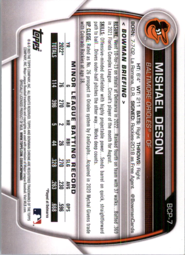 Selección de tarjeta de béisbol Bowman Chrome Prospects 2023 (base) - Imagen 11 de 438