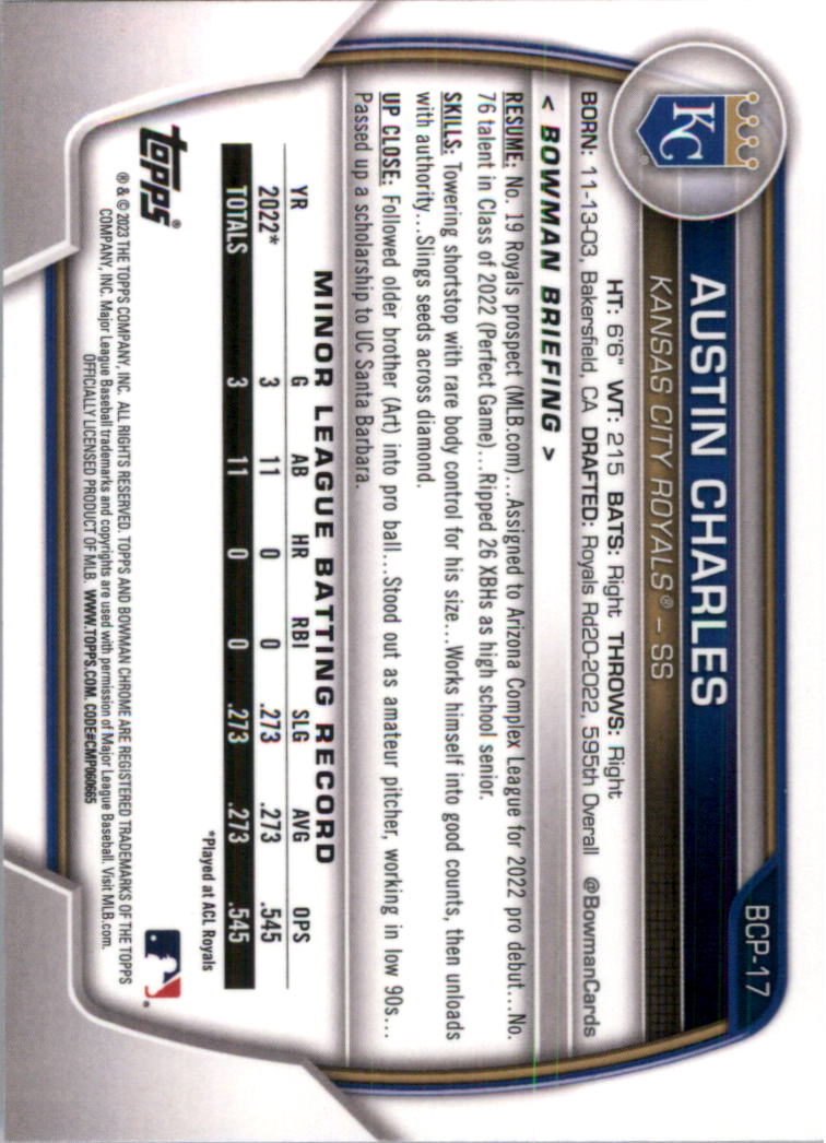 Selección de tarjeta de béisbol Bowman Chrome Prospects 2023 (base) - Imagen 27 de 438