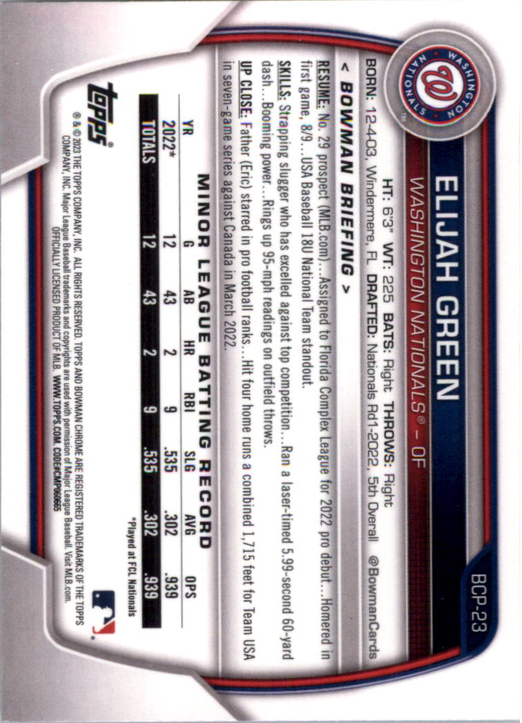 Selección de tarjeta de béisbol Bowman Chrome Prospects 2023 (base) - Imagen 33 de 438
