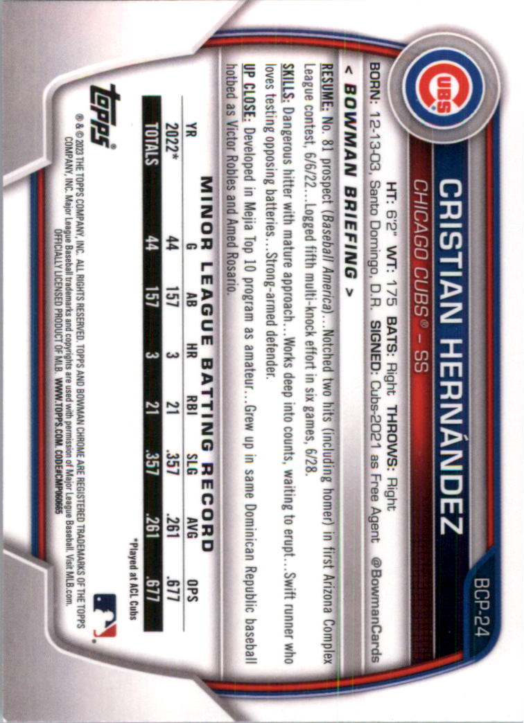 Selección de tarjeta de béisbol Bowman Chrome Prospects 2023 (base) - Imagen 35 de 438