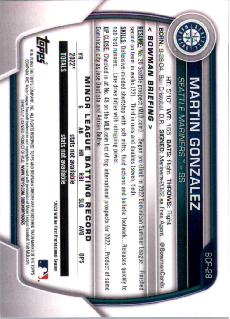 Selección de tarjeta de béisbol Bowman Chrome Prospects 2023 (base) - Imagen 43 de 438