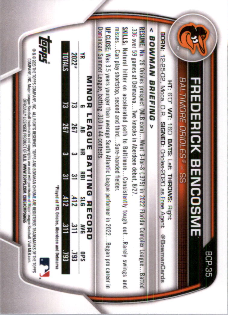Selección de tarjeta de béisbol Bowman Chrome Prospects 2023 (base) - Imagen 55 de 438