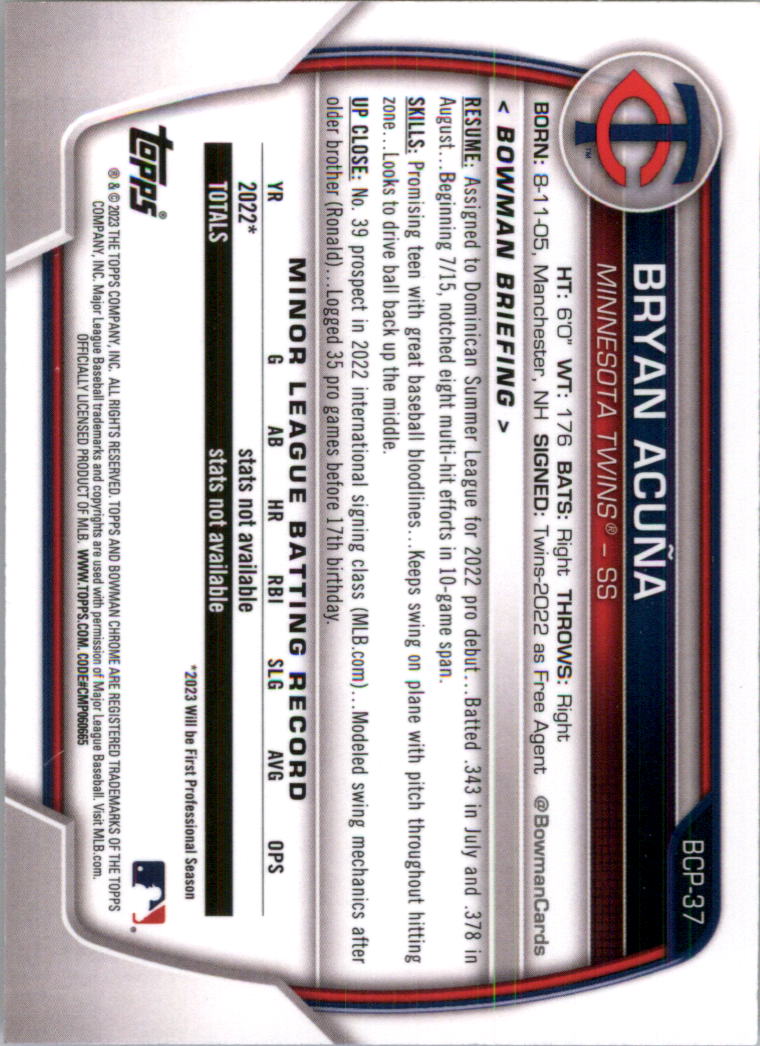 Selección de tarjeta de béisbol Bowman Chrome Prospects 2023 (base) - Imagen 59 de 438