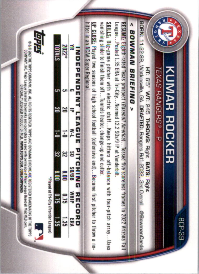 Selección de tarjeta de béisbol Bowman Chrome Prospects 2023 (base) - Imagen 63 de 438