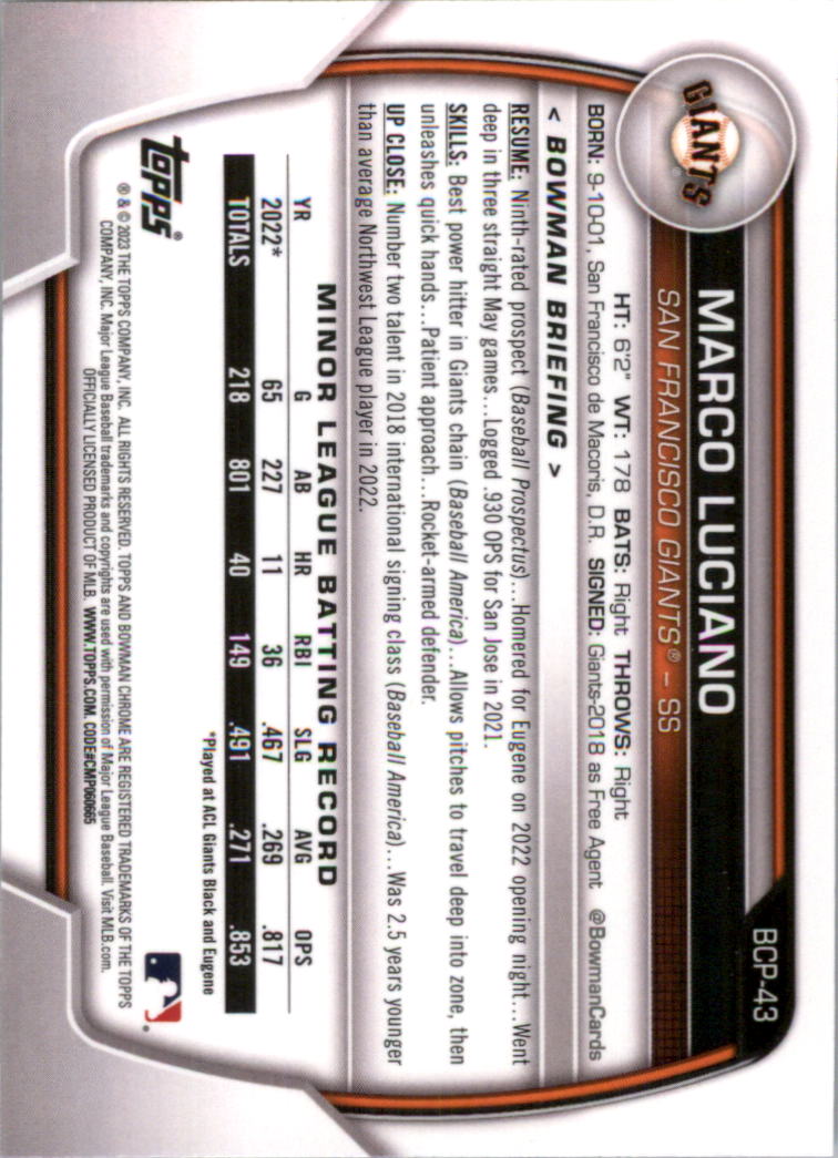 Selección de tarjeta de béisbol Bowman Chrome Prospects 2023 (base) - Imagen 69 de 438