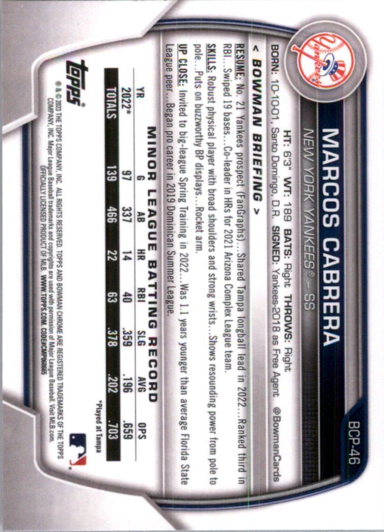 Selección de tarjeta de béisbol Bowman Chrome Prospects 2023 (base) - Imagen 75 de 438