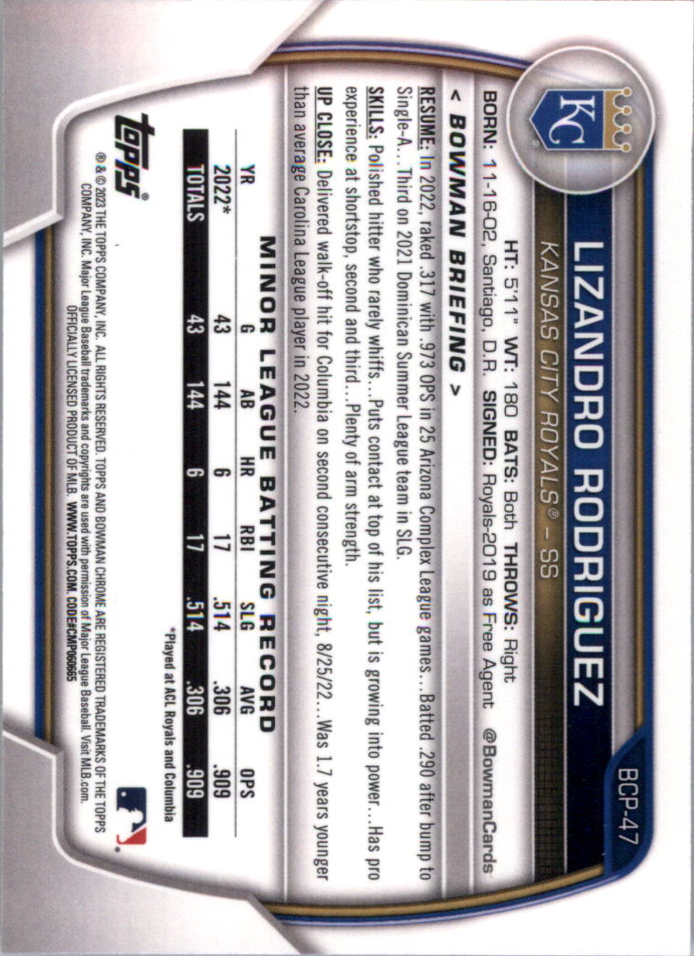 Selección de tarjeta de béisbol Bowman Chrome Prospects 2023 (base) - Imagen 77 de 438