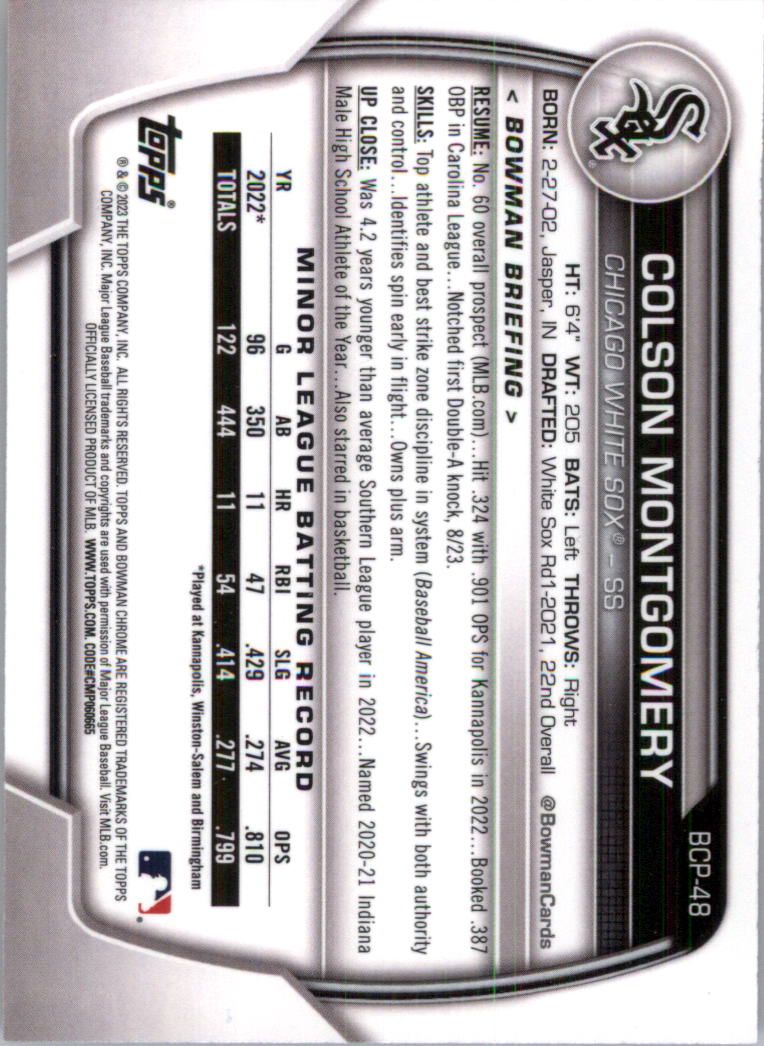 Selección de tarjeta de béisbol Bowman Chrome Prospects 2023 (base) - Imagen 79 de 438