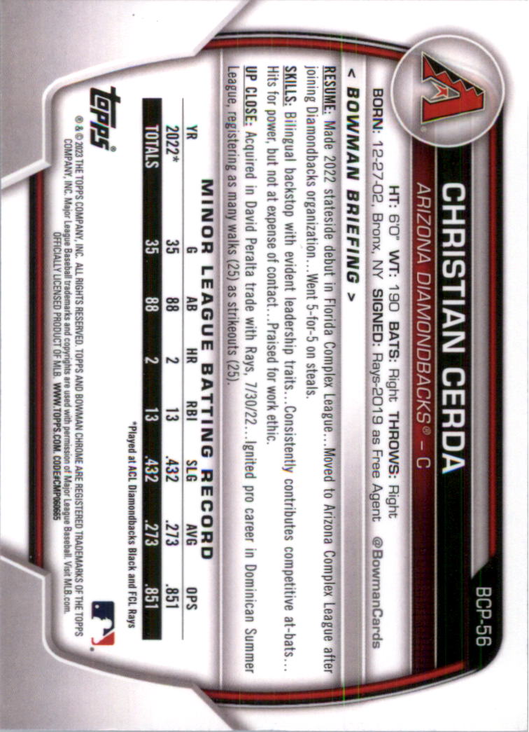 Selección de tarjeta de béisbol Bowman Chrome Prospects 2023 (base) - Imagen 95 de 438