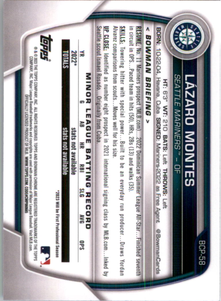 Selección de tarjeta de béisbol Bowman Chrome Prospects 2023 (base) - Imagen 99 de 438