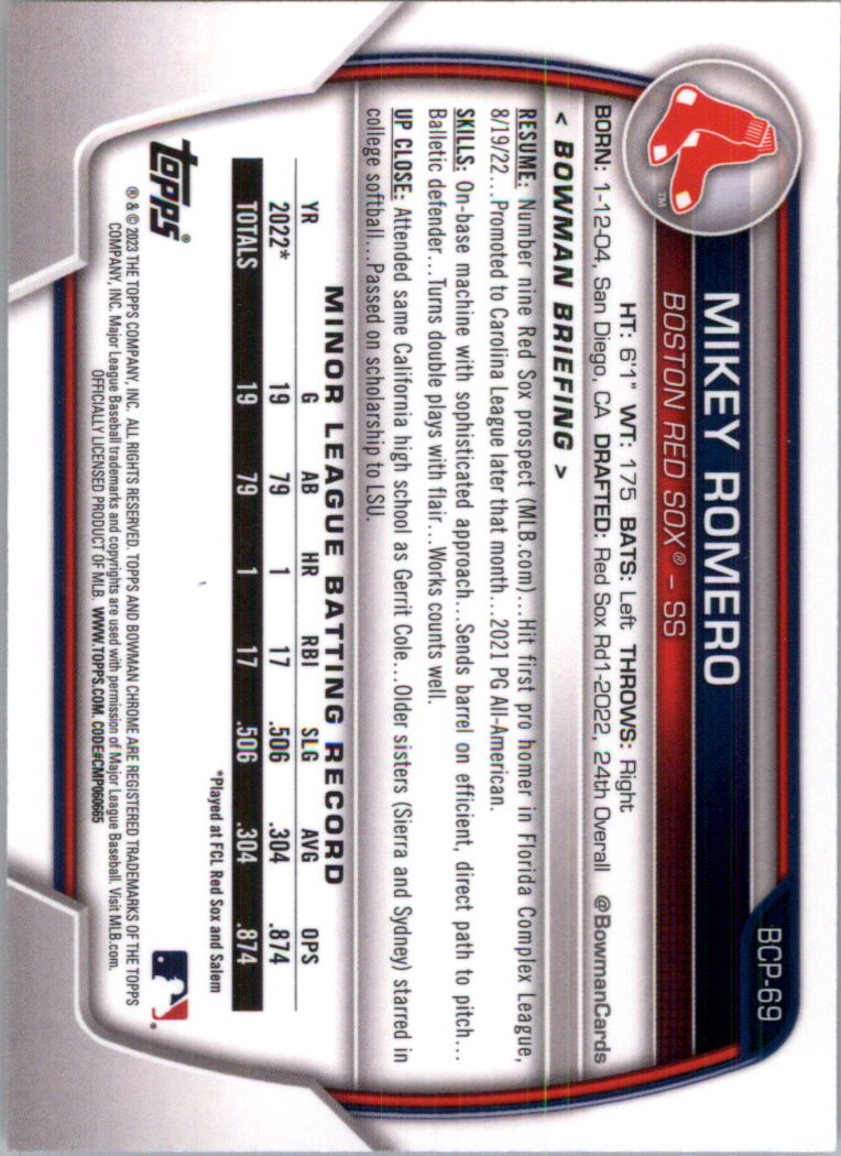 Selección de tarjeta de béisbol Bowman Chrome Prospects 2023 (base) - Imagen 117 de 438