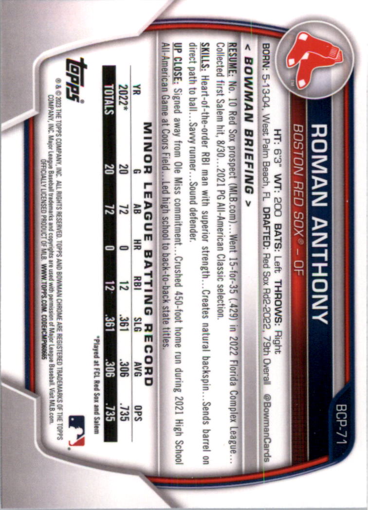 Selección de tarjeta de béisbol Bowman Chrome Prospects 2023 (base) - Imagen 119 de 438