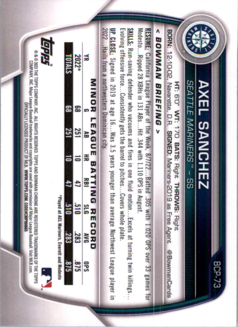 Selección de tarjeta de béisbol Bowman Chrome Prospects 2023 (base) - Imagen 123 de 438