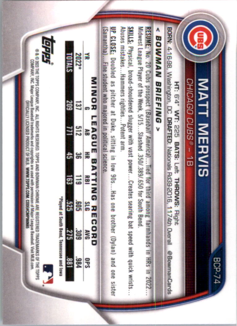 Selección de tarjeta de béisbol Bowman Chrome Prospects 2023 (base) - Imagen 125 de 438
