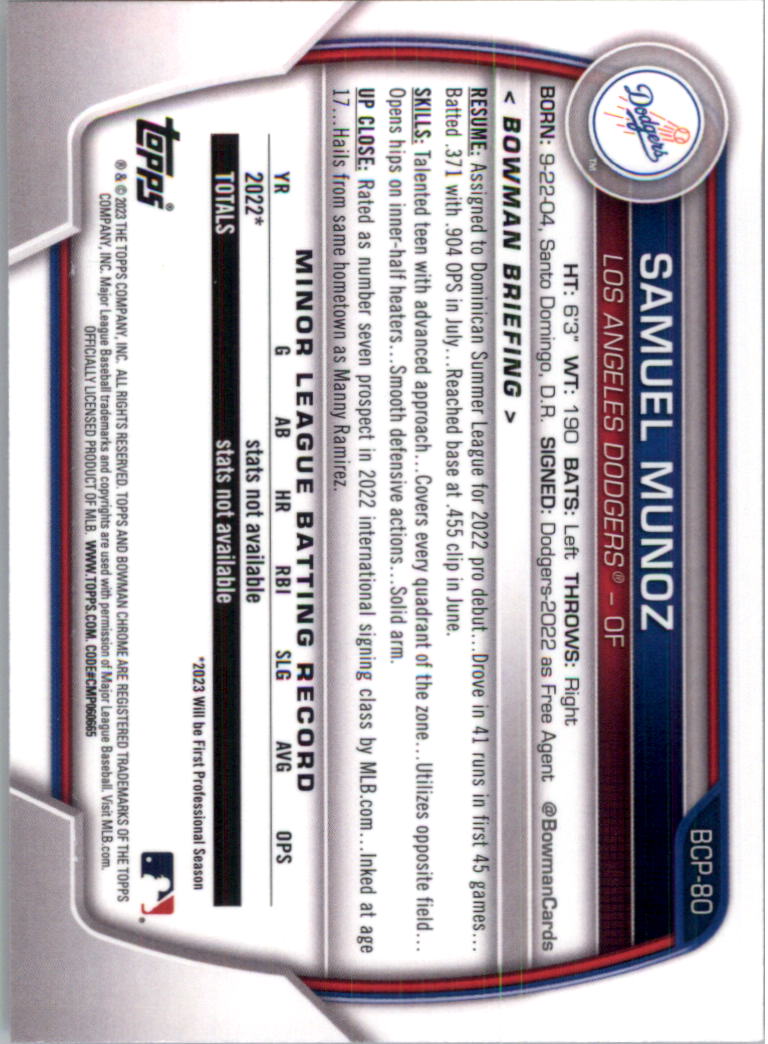 Selección de tarjeta de béisbol Bowman Chrome Prospects 2023 (base) - Imagen 137 de 438