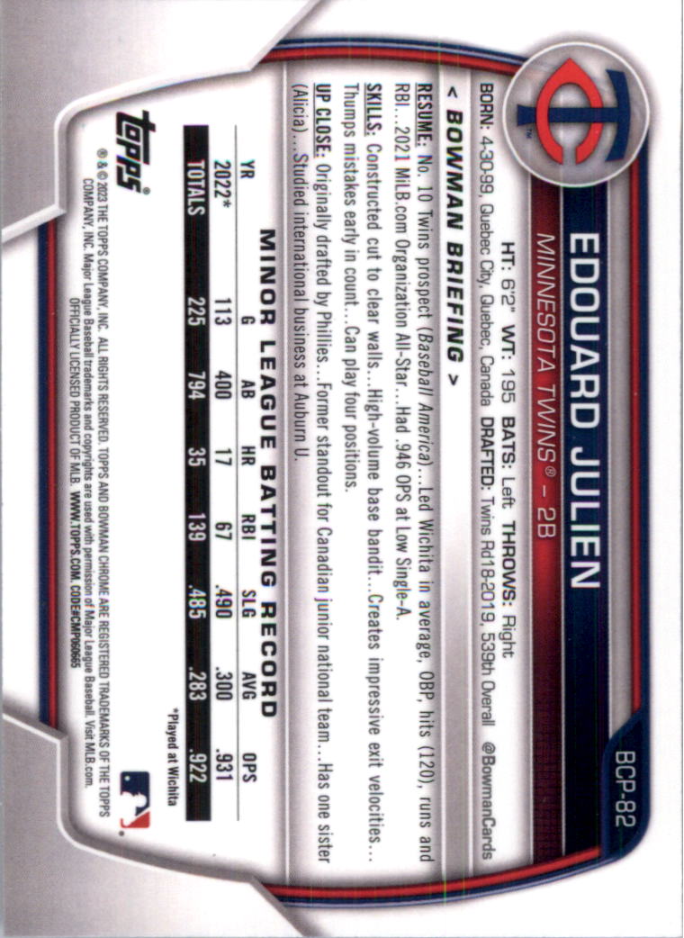 Selección de tarjeta de béisbol Bowman Chrome Prospects 2023 (base) - Imagen 141 de 438