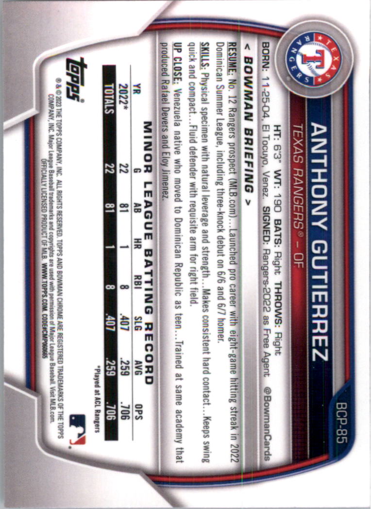 Selección de tarjeta de béisbol Bowman Chrome Prospects 2023 (base) - Imagen 145 de 438