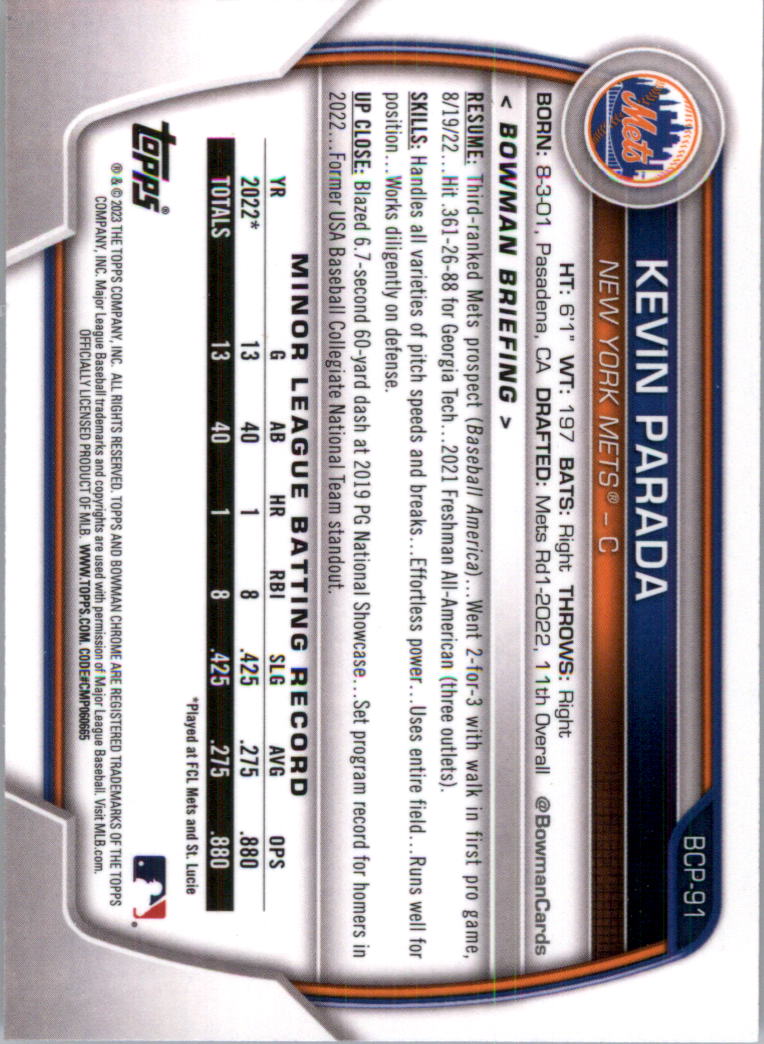 Selección de tarjeta de béisbol Bowman Chrome Prospects 2023 (base) - Imagen 157 de 438