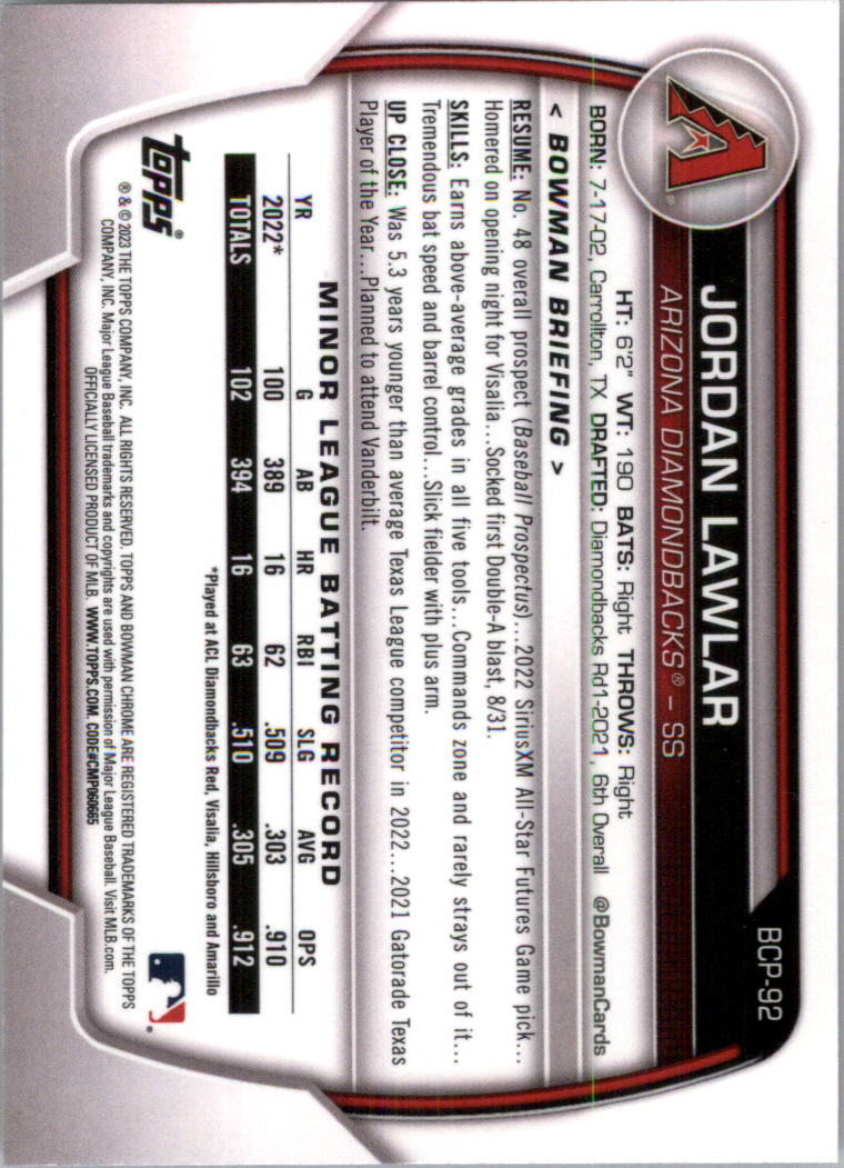 Selección de tarjeta de béisbol Bowman Chrome Prospects 2023 (base) - Imagen 159 de 438