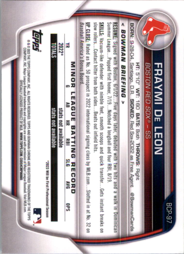 Selección de tarjeta de béisbol Bowman Chrome Prospects 2023 (base) - Imagen 169 de 438