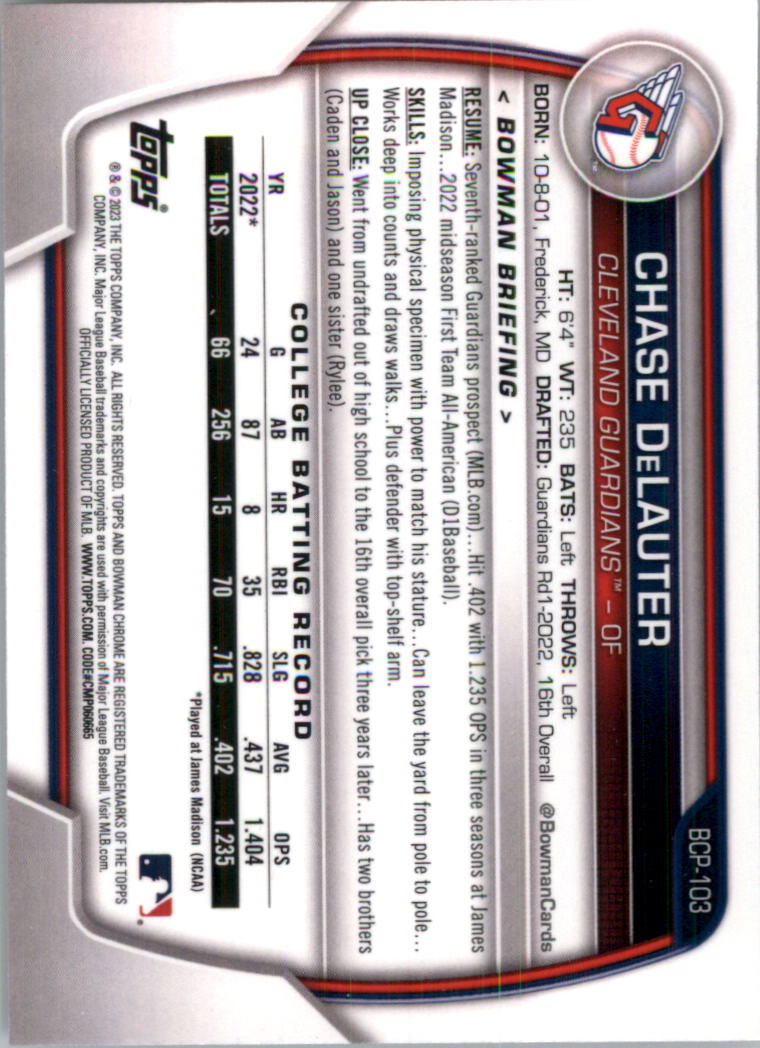 Selección de tarjeta de béisbol Bowman Chrome Prospects 2023 (base) - Imagen 179 de 438