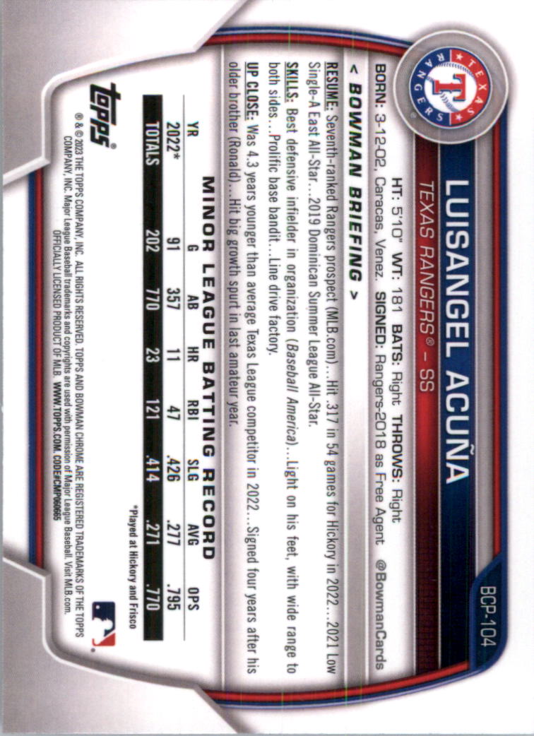 Selección de tarjeta de béisbol Bowman Chrome Prospects 2023 (base) - Imagen 181 de 438