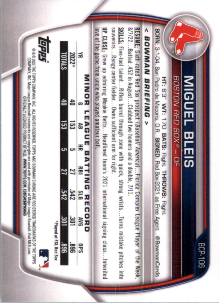 Selección de tarjeta de béisbol Bowman Chrome Prospects 2023 (base) - Imagen 185 de 438