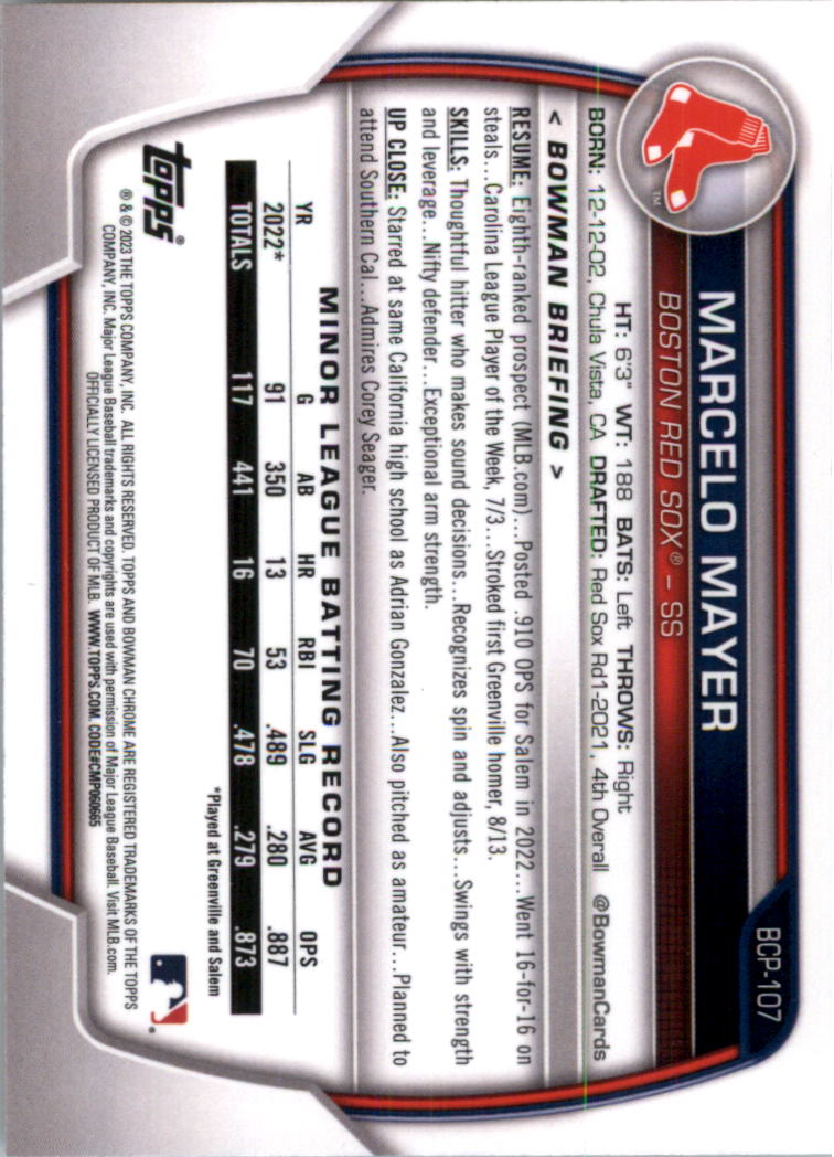 Selección de tarjeta de béisbol Bowman Chrome Prospects 2023 (base) - Imagen 187 de 438