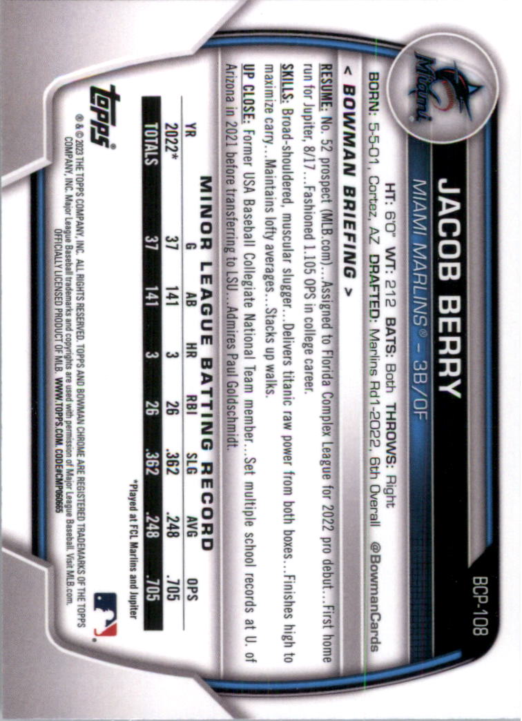 Selección de tarjeta de béisbol Bowman Chrome Prospects 2023 (base) - Imagen 189 de 438