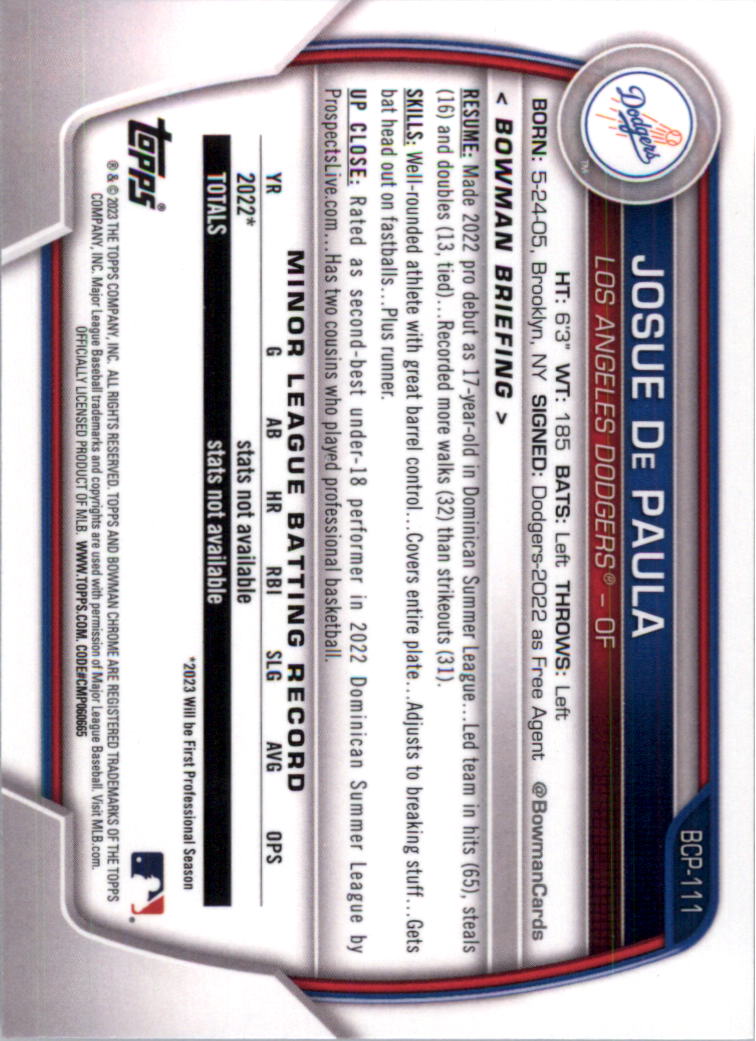 Selección de tarjeta de béisbol Bowman Chrome Prospects 2023 (base) - Imagen 195 de 438