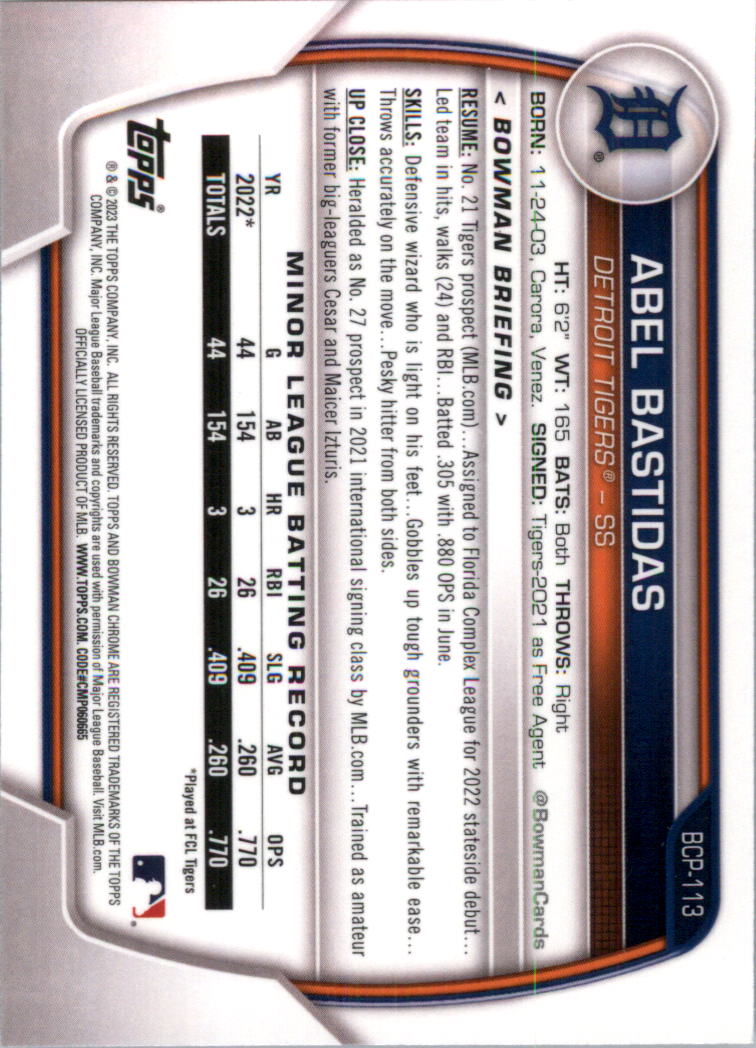 Selección de tarjeta de béisbol Bowman Chrome Prospects 2023 (base) - Imagen 197 de 438