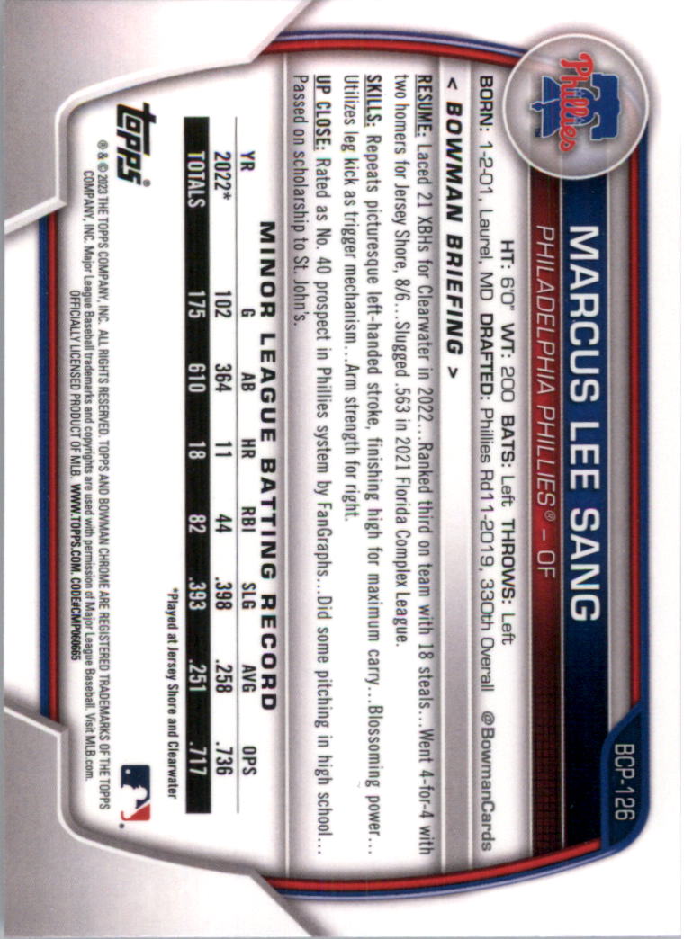 Selección de tarjeta de béisbol Bowman Chrome Prospects 2023 (base) - Imagen 217 de 438