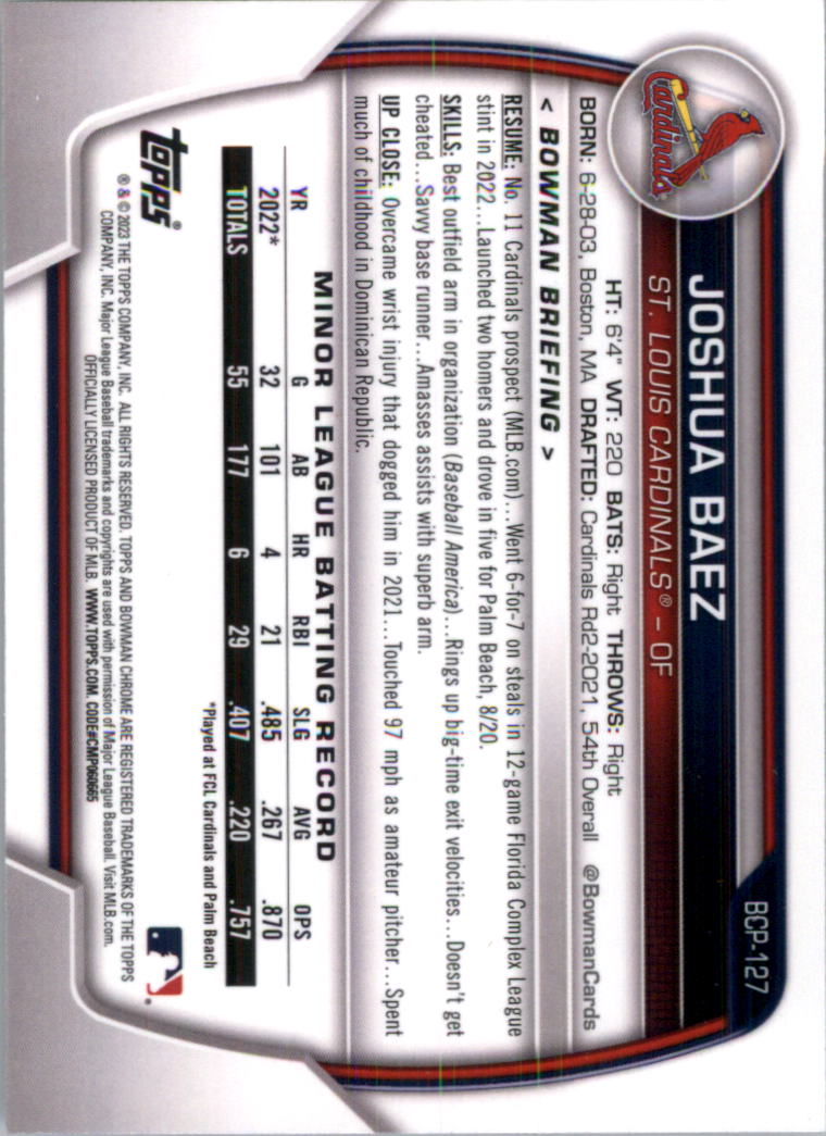 Selección de tarjeta de béisbol Bowman Chrome Prospects 2023 (base) - Imagen 219 de 438