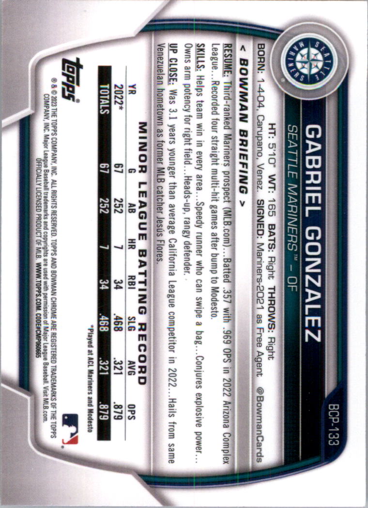 Selección de tarjeta de béisbol Bowman Chrome Prospects 2023 (base) - Imagen 229 de 438