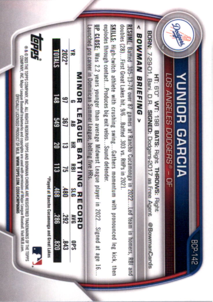 Selección de tarjeta de béisbol Bowman Chrome Prospects 2023 (base) - Imagen 239 de 438