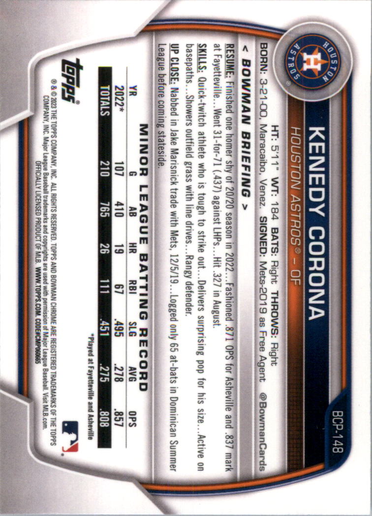 Selección de tarjeta de béisbol Bowman Chrome Prospects 2023 (base) - Imagen 247 de 438