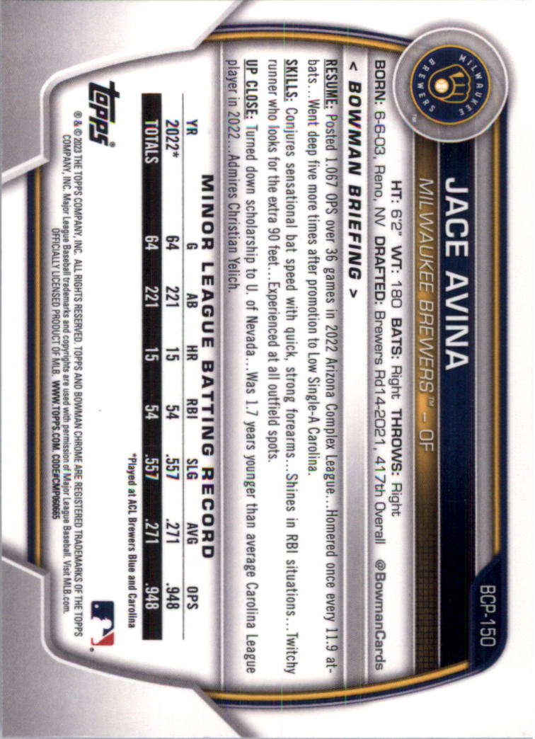 Selección de tarjeta de béisbol Bowman Chrome Prospects 2023 (base) - Imagen 251 de 438